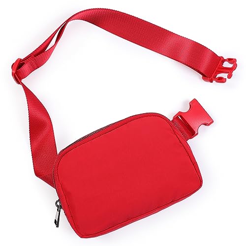 ODODOS Unisex Mini Belt Bag with Adjustable Strap Small Fanny Pack for Workout Running Traveling Hiking, Red