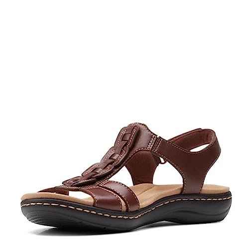 Clarks Women's Laurieann Kay Flat Sandal, Tan Leather, 7