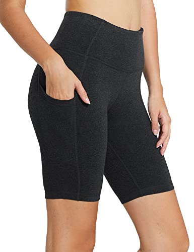 BALEAF Biker Shorts Women Yoga Gym Workout Spandex Running Volleyball Tummy Control Compression Shorts with Pockets 8' Charcoal M