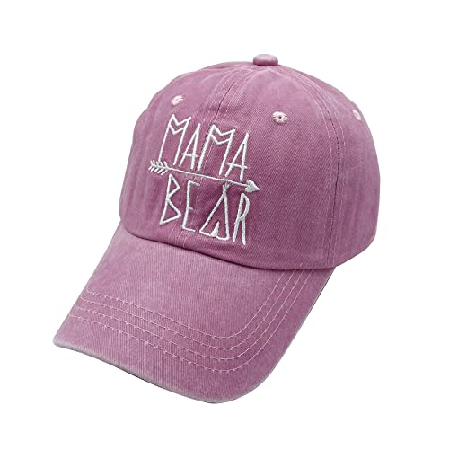 Waldeal Women's Embroidered Mama Bear Vintage Distressed Baseball Cap Adjustable Hat Pink