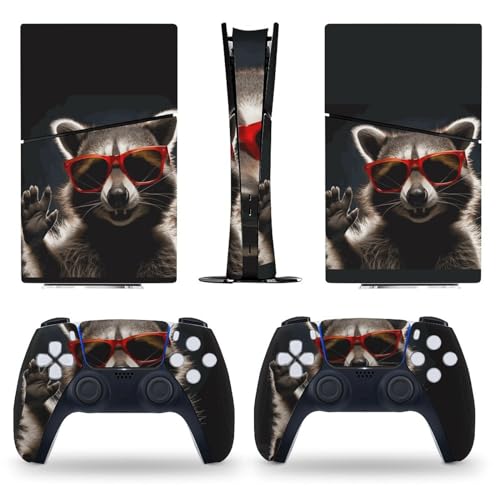 AoHanan Sticker for 5 Slim Digital Skin Raccoon Sunglasses Print Skin Console Controller Accessories Cover Skins Anime Vinyl Cover Sticker Full Set Only for 5 Slim Digital Edition