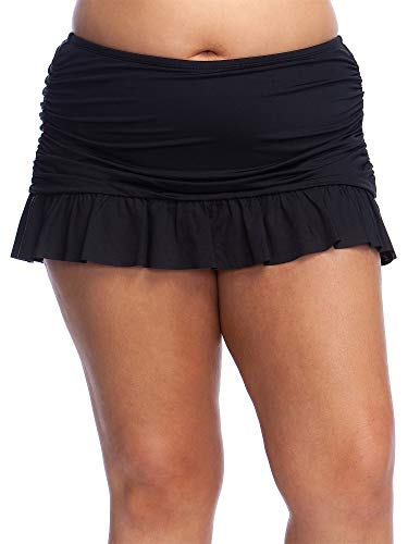 Kenneth Cole Reaction Women's Plus-Size Ruffle Shuffle Rouched Skirted Bottom, Black, 2X