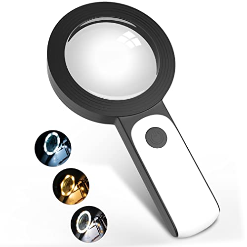 Magnifying Glass with 18LED Lights, 30X Handheld Large Illuminated Magnifier, Reading Magnifying Glass with for Seniors Read, Coins, Stamps, Map, Inspection, Macular Degeneration (Black…