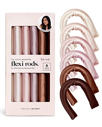 Kitsch Heatless Hair Curler for Overnight Curls - 6 pcs Satin Flexi Rods for Heatless Curls, Overnight Blowout Rods, No Heat Hair Curlers to Sleep In, Curling Rod Curlers for Short Hair, Hair Rollers