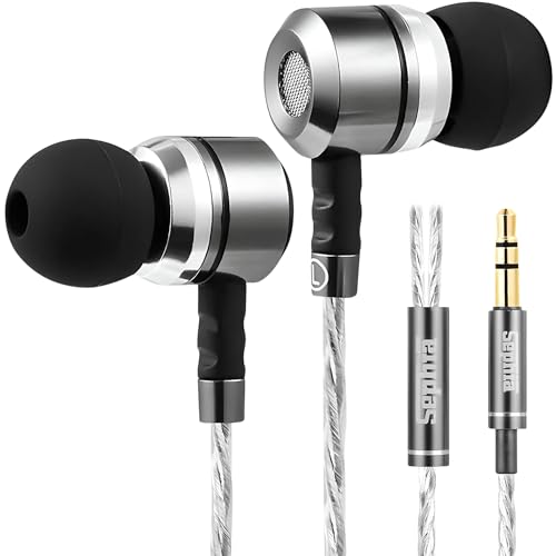sephia SP3060 Wired Headphones, HD Bass Driven Audio, Lightweight Aluminum Wired in Ear Earbud Headphones, S/M/L Ear Bud Tips, Earphone Case, 3.5mm Tangle-Free Cord (Without Mic)