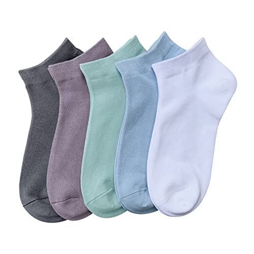SERISIMPLE Women Viscose Bamboo Ankle Socks Low Cut Thin Sock Lightweight Pastal Color Soft Sock 5 Pairs(Assorted3, Large)