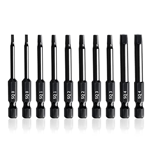 Robertson Square Drill Bit Set (10 Pack - 2.3' Long Magnetic Heads) Square Screwdriver Bit Sizes #0, 1, 2, 3, and #4 (2 of Each Size)