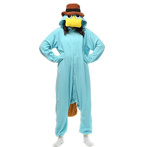Wishliker Unisex Adult Onesie Platypus Costume Halloween Cosplay Animal Pyjamas SkyBlue
