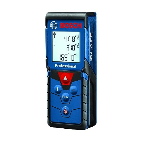 BOSCH GLM165-40 BLAZE 165 Ft Laser Distance Measure, Includes 2 AAA Batteries, Hand Strap, Target Cards, & Pouch