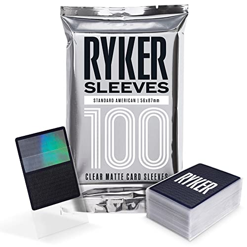 Ryker Sleeves Standard American Size - Trading Card, Card Game Sleeves and Board Game Sleeves (100 Qty, Clear, 56x87 mm)