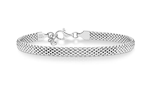Miabella 925 Sterling Silver Italian 5mm Mesh Link Chain Bracelet for Women, Made in Italy (6.5 Inches)