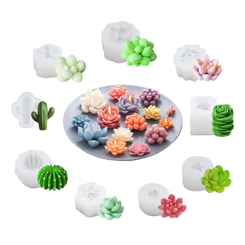 HOMYCOCO Succulent Silicone Mold, 9PCS Candle Molds for Candle Making,3D Succulent Resin Mold,Plant Flower Wax Candle Soap Silicone Molds