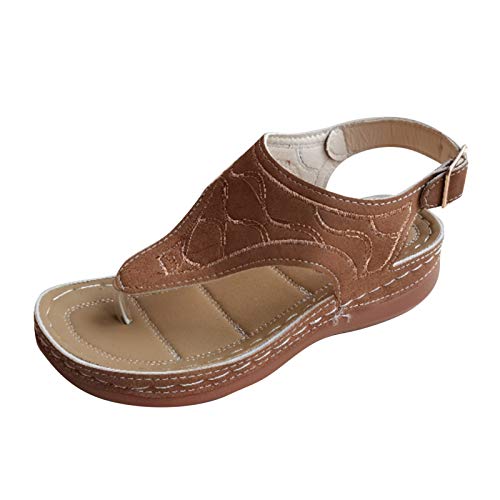 Shengsospp Summer Sandals Women Leather Slides for women Cork Footbed Womens Slides Sandals Comfortable Break outfit Women Footwear 13_Brown, 9