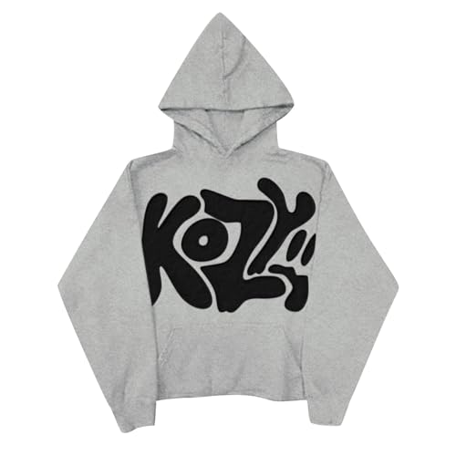 BLUBUKLKUN warehouse clearance Kozy Sweatshirt Y2K Hoodies for Women Long Sleeved Oversized Streetwear Printed Hoodie With Pockets Y2K (Grey, M)