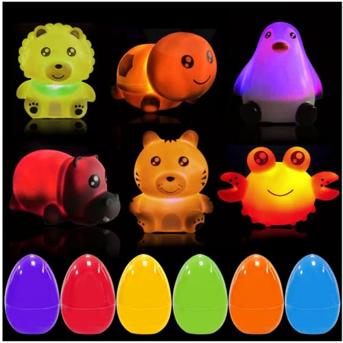 6 Pack Jombo Easter Eggs with Light-Up Bath Toys Animal Bathtub Toys for Kids Toddlers Girls Boys Easter Basket Stuffers Easter Eggs Fillers Party Favors