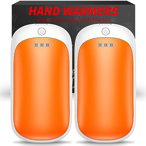 2 Pack Hand Warmers Rechargeable, Portable Electric Hand Warmers Reusable, USB 2 in 1 Handwarmers, Outdoor/Indoor/Warm Gifts for Men Women Kids (Orange White & Orange White *2)