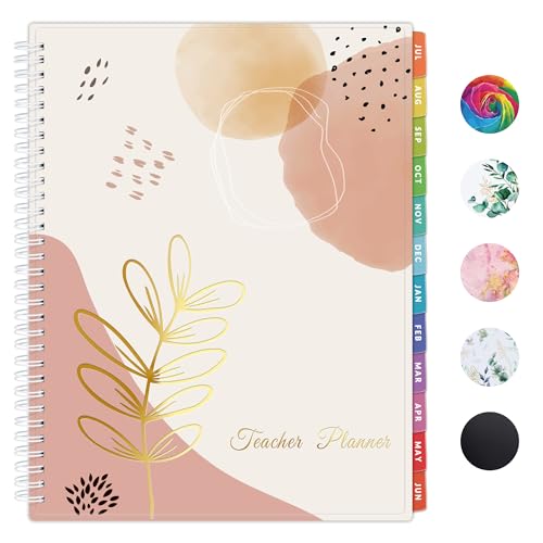 SUNEE Teacher Planner 2024-2025 Academic Year, Lite Lesson Planner Book 8.5'x11' Daily Weekly and Monthly Organizers, Jul 2024 - Jun 2025 Plan Book with Pocket Folder, Color Tabs, Boho
