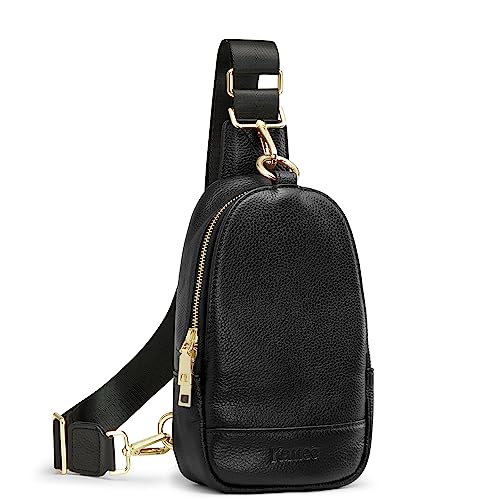 Kattee Sling Bag for Women, Genuine Leather Fanny Packs for Women, Small Crossbody Chest Bag with RFID Blocking, Black