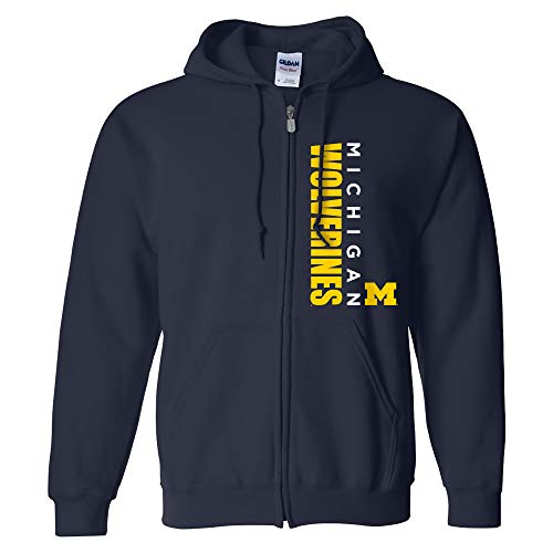 UGP Campus Apparel AZ1165 - Michigan Wolverines Vertical Block LC Zip Hoodie - Small - Navy