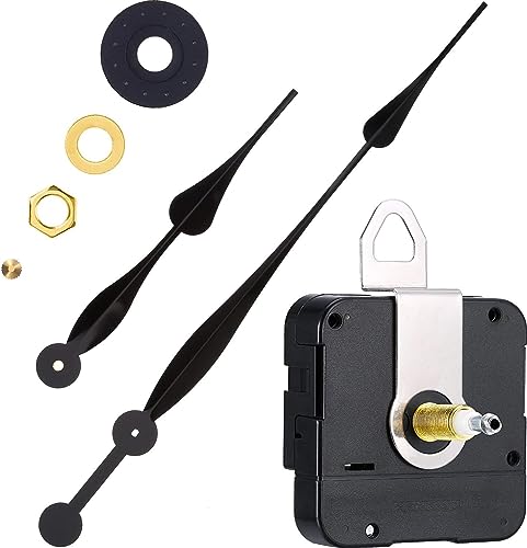 High Torque Long Shaft Clock Movement Mechanism with 12 Inch Long Spade Hands (Black)