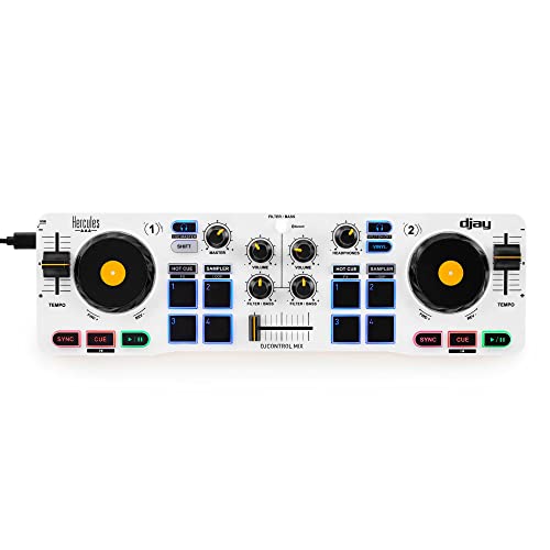 Hercules DJControl Mix – Bluetooth Wireless DJ Controller for Smartphones (iOS and Android) – dJay app – 2 Decks, White
