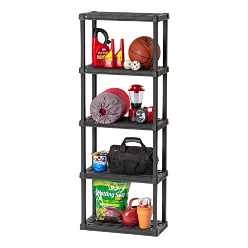 IRIS USA 5-Tier Heavy Duty Shelving Unit, 48' Fixed Height, Medium Storage Shelf Organizer for Home, Garage, Basement, Laundry, Utility Room, 12'D x 24'W x 64'H, Made with Recyclabe Materials, Black