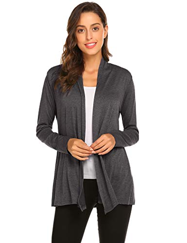 Newchoice Womens Long Sleeve Casual Lightweight Cardigan Sweaters Soft Drape Open Front Fall Dusters (Dark Grey, L)