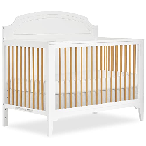 Dream On Me JPMA & Greenguard Gold Certified Milton 5-in-1 Convertible Crib Made with Sustainable New Zealand Pinewood in White and Natural, Non-Toxic Finish