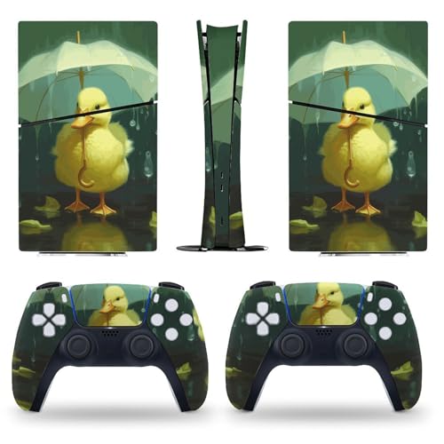 AoHanan Sticker for 5 Slim Digital Skin Yellow Cute Duck Umbrella Print Skin Console Controller Accessories Cover Skins Anime Vinyl Cover Sticker Full Set Only for 5 Slim Digital Edition