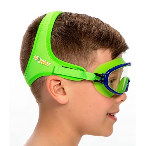 Frogglez Youth Wide View Anti-Fog Crystal Clear Swim Goggle Mask for Kids under 10 (Ages 4-10) Recommended by Olympic Swimmers; Premium Pain-Free Strap, Green