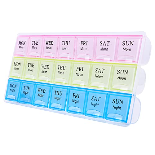 Large Weekly Pill Organizer 3 Times A Day, Moisture-Proof 7 Day Pill Box, Travel Pill Cases Portable for Pills Vitamin Fish Oil Supplements