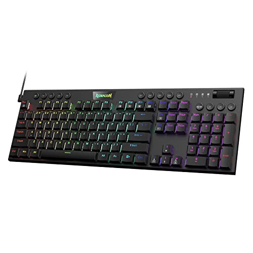 Redragon K619 Horus RGB Mechanical Keyboard, Ultra-Thin Designed Wired Gaming Keyboard w/Low Profile Keycaps, Dedicated Media Control & Linear Red Switch, Pro Software Supported