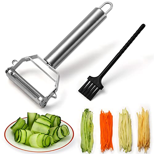 Stainless Steel Peeler Julienne Cutter Slicer for Carrot Potato Melon Vegetable and Fruit with Cleaning Brush