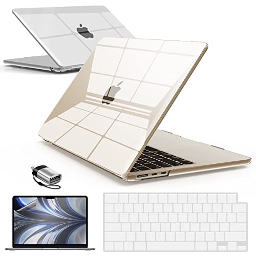 IBENZER Compatible with 2024 2023 2022 MacBook Air 13 inch Case M3 A3113 M2 A2681, HardShell Case & KeyboardCover & ScreenFilm & Type-C Adapter for Mac Air 13.6, Crystal Clear, AT13-KK-CYCL+2TC