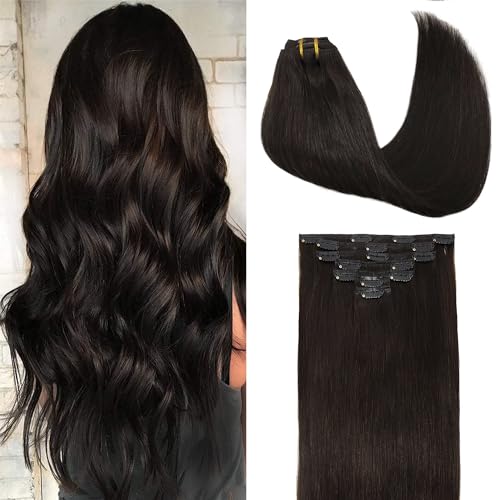 GOO GOO Clip in Hair Extensions Real Human Hair, 22inch 120g 7Pcs, 2 Dark Brown, Remy Human Hair Extensions Clip ins for Women, Natural Human Hair