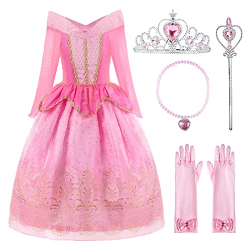 ReliBeauty Little Girls Princess Dress up Costume with Accessories, 4T (110), Pink