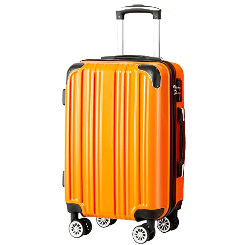 Coolife Luggage Expandable(only 28') Suitcase PC+ABS Spinner 20in 24in 28in Carry on (orange new, S(20in)_carry on)