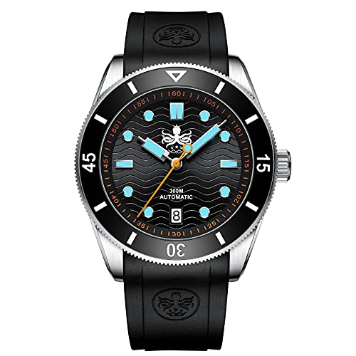 PHOIBOS Automatic Men's 300m Diver Watch with Black Wave Dial and Rubber Strap Wave Master PY010CR