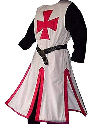 Enjoybuy Mens Medieval Crusader Knights Templar Tunic Costumes Renaissance Halloween Surcoat Warrior Black Plague Cloak Cosplay Top, L-red, Medium