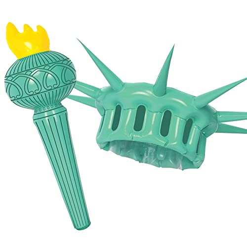 Beistle Inflatable Statue of Liberty Crown & Torch Costume, 22.25” & 17.5” – Patriotic Party Accessories