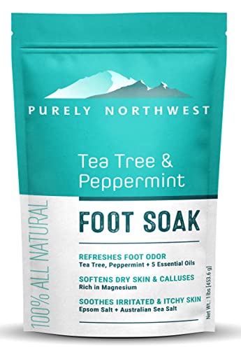 PURELY NORTHWEST-Tea Tree Oil & Peppermint Foot Soak with Epsom Salt-for Stubborn Foot Odor, Athletes Foot Burning & Itching, Damaged Discolored Nails-A Natural Callus Remover 16 Ounces