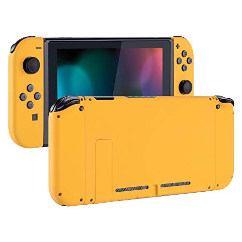 eXtremeRate DIY Replacement Shell Buttons for Nintendo Switch, Soft Touch Back Plate for Switch Console, Custom Housing Case with Full Set Buttons for Joycon Handheld Controller - Caution Yellow