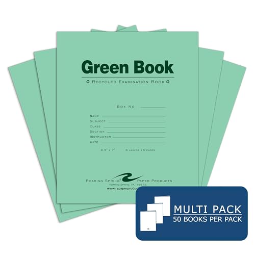 Roaring Spring Recycled Paper Exam Blue Book, Wide Rule, 50 Pack, 8.5' x 7', Made in USA