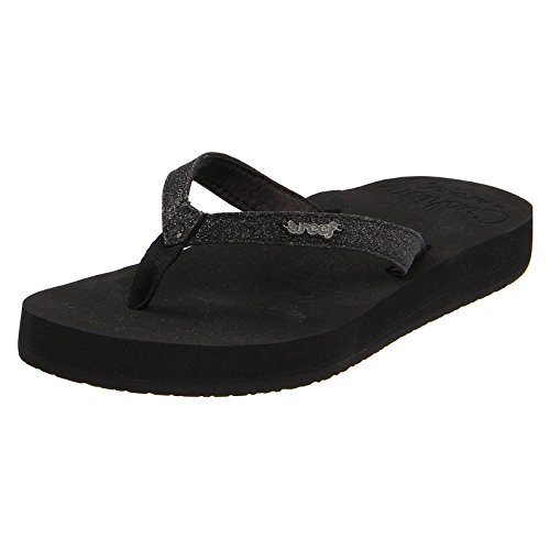 Reef Women's Sandals Star Cushion | Glitter Flip Flops for Women With Soft Cushion Footbed, Black, 9