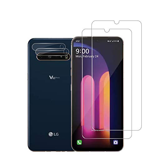 LG V60 ThinQ Screen Protector + Camera Lens Protectors by YEYEBF,[2+2 Pack] Tempered Glass Screen Protector [9H Hardness][Case-Friendly][3D Glass][Bubble-Free] Screen Protector Glass for LG V60 ThinQ