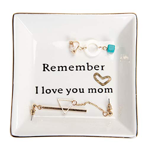 HOME SMILE Ceramic Ring Dish Jewelry Tray - Remember I Love You Mom - Birthday, Mother's Day, Valentine's Day and Christmas Gifts