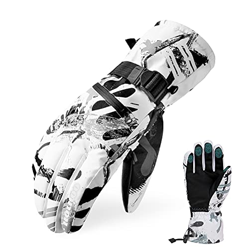 HOIHOO Ski Gloves, Waterproof Snow Gloves -30℉ Winter Gloves for Cold Weather Touchscreen Snowboard Gloves Warm for Men Women (White, Medium)