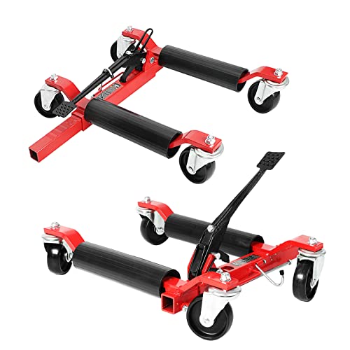 Wheel Dolly Car Skates Mechanic Vehicle Positioning Tire Jack Ratcheting Foot Pedal Lift Car Wheel Dolly Heavy Duty, 1250lbs, 2-Pack