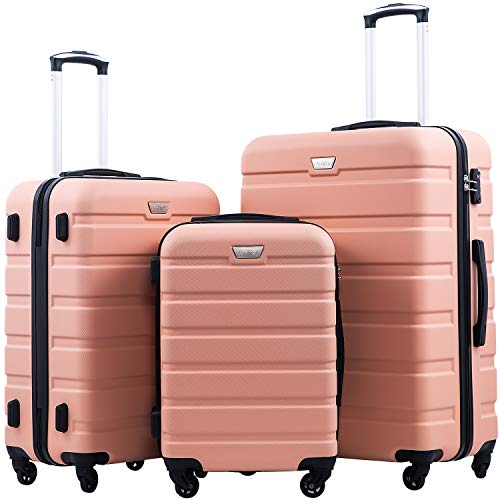 Coolife Luggage 3 Piece Set Suitcase Spinner Hardshell Lightweight TSA Lock (sakura pink, 3 piece set(20in24in28in))