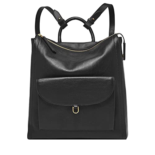 Fossil Women's Parker Leather Convertible Large Backpack Purse Handbag, Black w/ Outer Pocket (Model: ZB1836001)